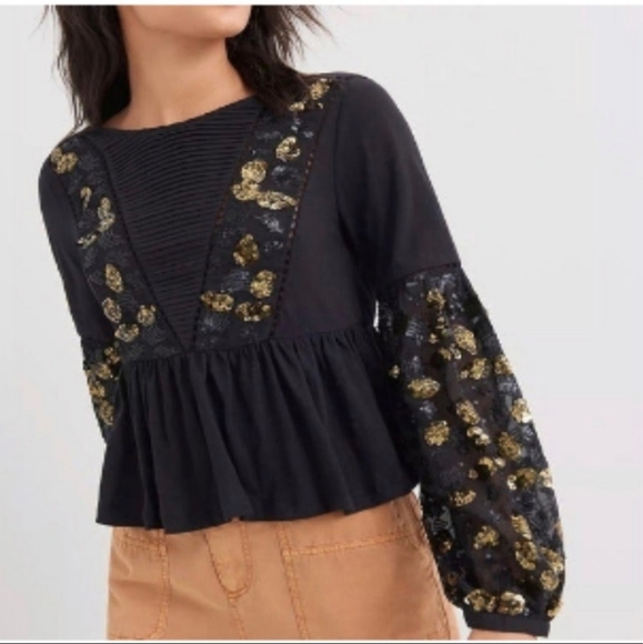 Anthropologue Neale Sequined Peplum Top NWT size s